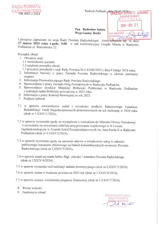 Miniaturka artykułu Zaproszenie na sesję Rady Powiatu Radzyńskiego